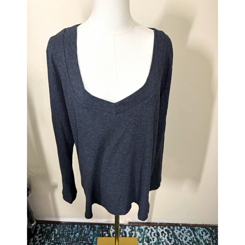 Ambiance Womens Pullover Sweater Plus Size 2X Gray Waffle Knit V-Neck 403